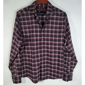 UNTUCKit Mens M Medium Benoit Plaid Check Striped Button Front Shirt Long Sleeve